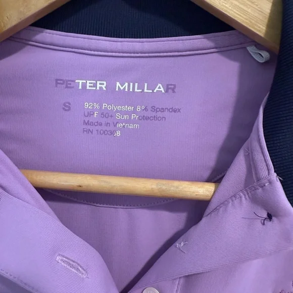 PETER MILLAR Stretch Sleeveless Jersey Polo Shirt Purple Navy Golf Tennis - Picture 6 of 9